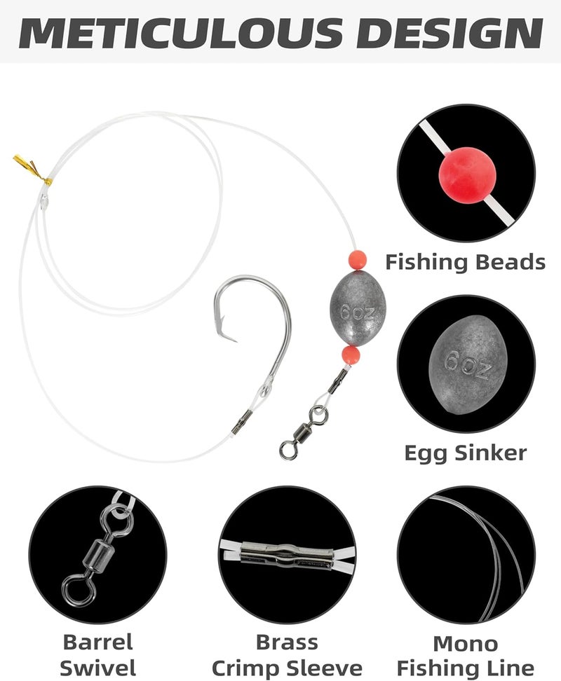 BLUEWING Fishing Grouper Rig Bottom Saltwater with 2/4/6/8oz Egg Sinker Weight, Mono Line and Stainless Steel Circle Hook for Offshore Big Game - Image 2